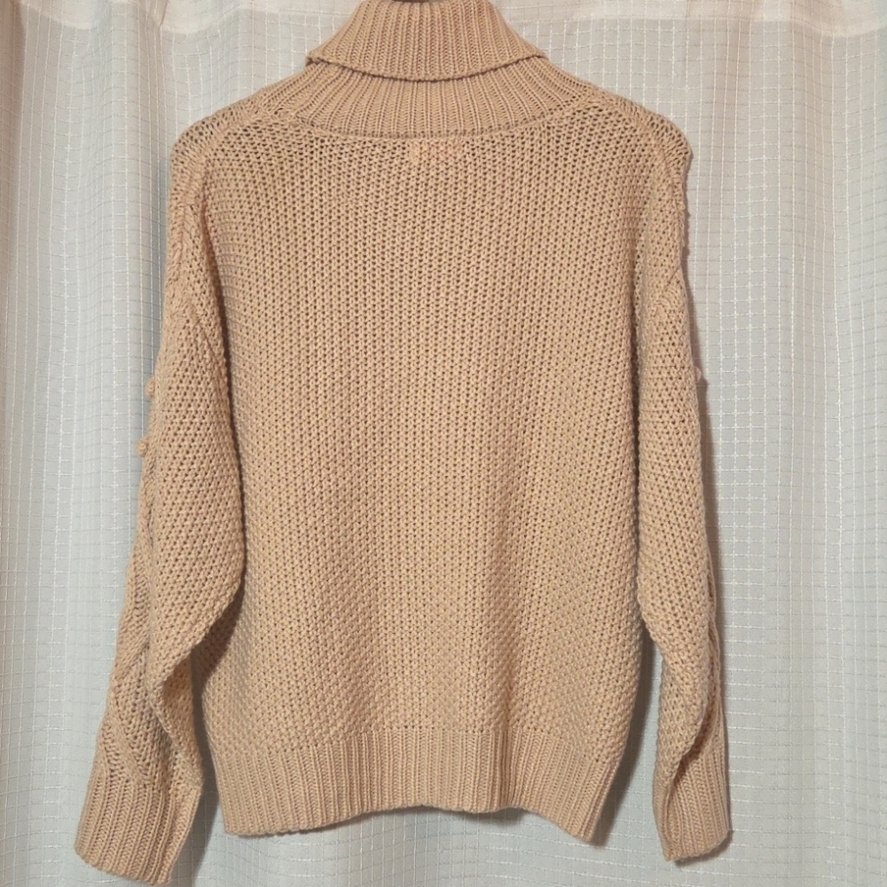 Pink Lily Turtle Neck  Tan Sweater Chunky Cable Knit Size Small - Picture 2 of 7